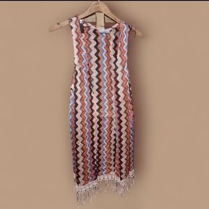 Colorful Zigzag Sleeveless Vest with Fringe